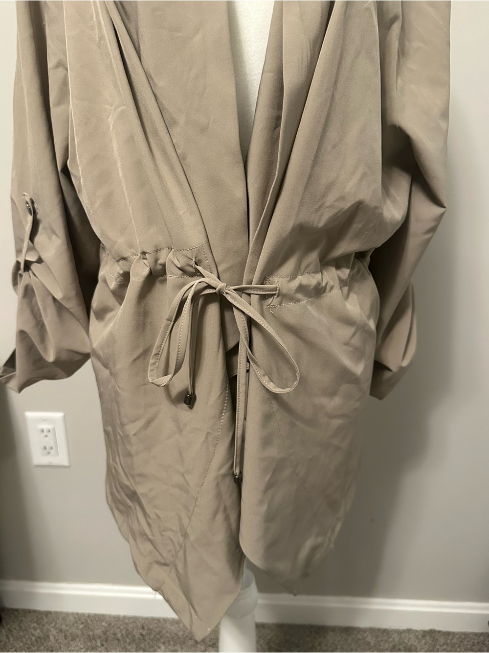 Womens Drawstring Trench Coat - Taupe